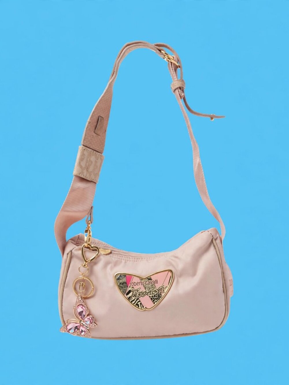 Roberto Cavalli Pink Freedom Shoulder Bag Y2K Vintage Heart Charm 2000s Designer